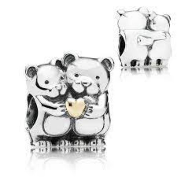 PANDORA Bear Hug Bracelet Necklace Charm 791395 Sterling Silver 14K Gold Heart - Picture 1 of 4